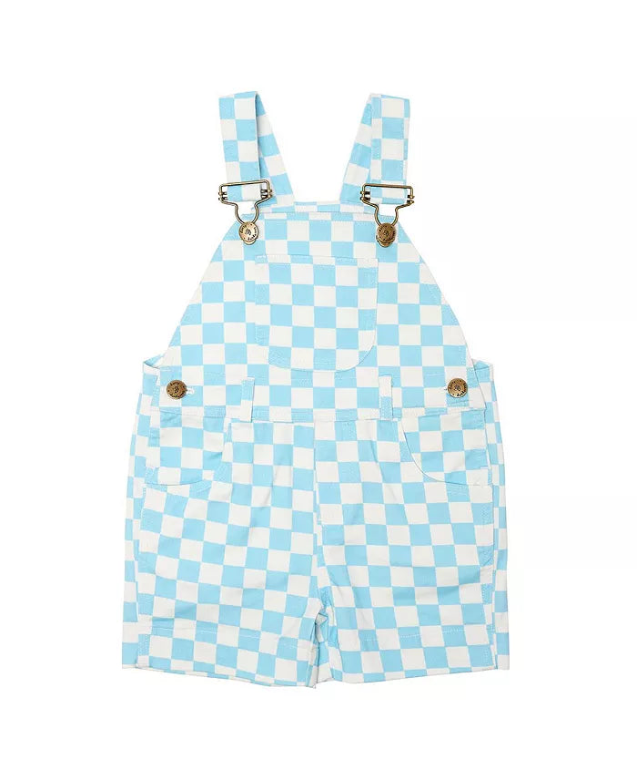 Baby Overalls | Checkerboard Shorts - Blue | Dotty Dungarees