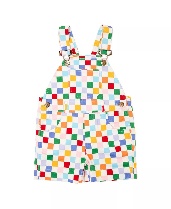Kids Overalls | Checkerboard Shorts- Harlequin | Dotty Dungarees