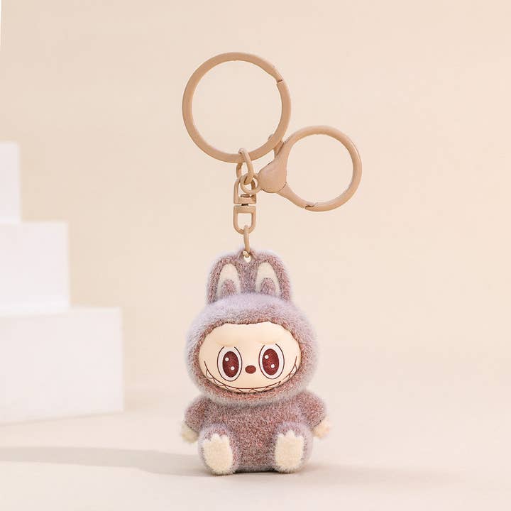 Key Chain | Flocked Labubu Inspired Keychain - coffee | Little