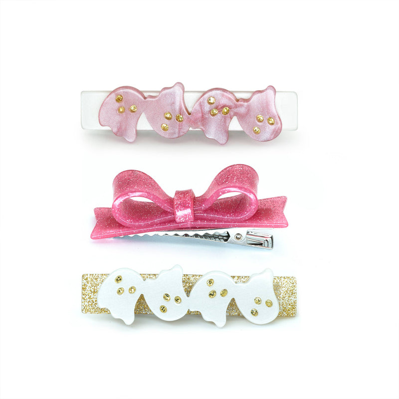 Alligator Hair Clips |  Ghosts Satin White Pink & Bowtie| Lilies and Roses NY