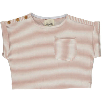 Girls Cotton Kassie Striped T-Shirt | White/Pink Rib Stripe | Vignette - The Ridge Kids
