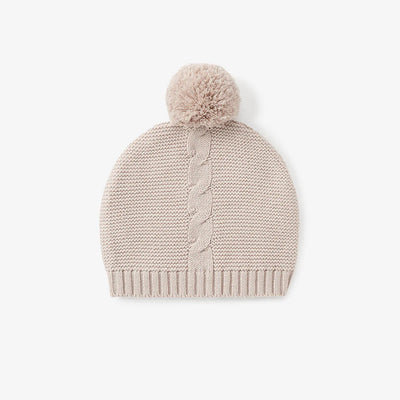Baby Hat | Garter Knit Pom Pom -Taupe | Elegant Baby - The Ridge Kids