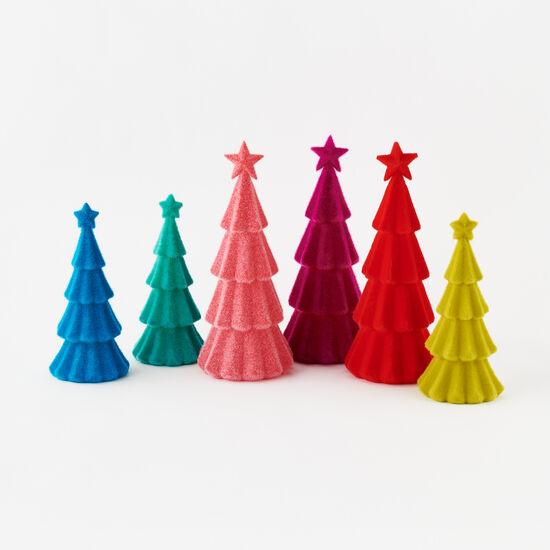 Christmas Décor | 15.5in Tall Holiday Flocked Velvet Trees In Assorted Colors | Onehundred and 80 degrees - The Ridge Kids
