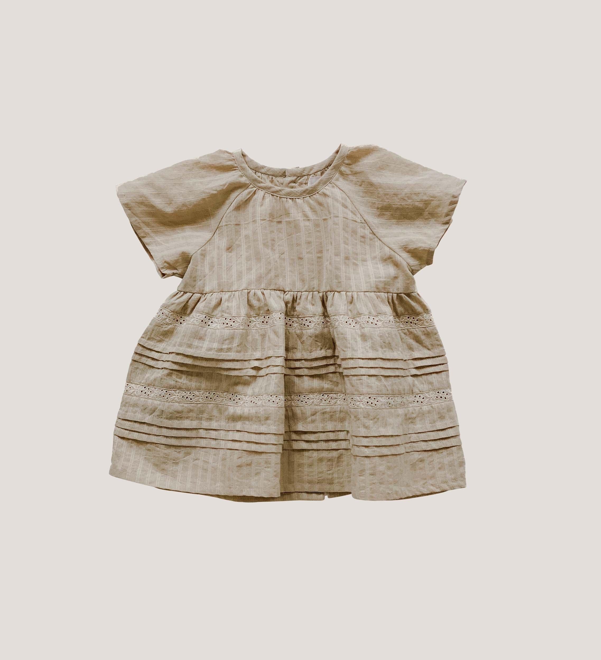 Linen Baby & Toddler Dress, 100 % Organic Mifuna Dress in Beige