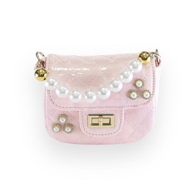 Handbag | Embellished Patent Quilted Purse- Light Pink | Doe a Dear