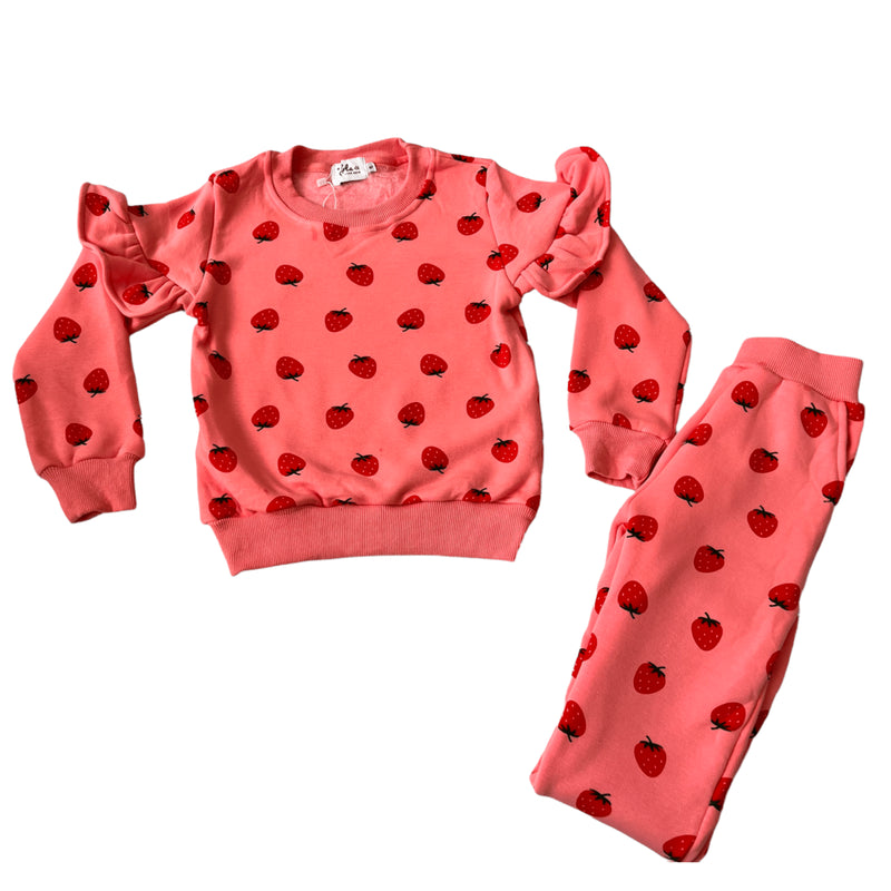 Girls Loungewear| Strawberry Ruffle Joggers Set | Lola and The Boys