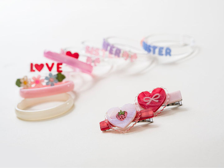 set of valentines clips and bracelets. 