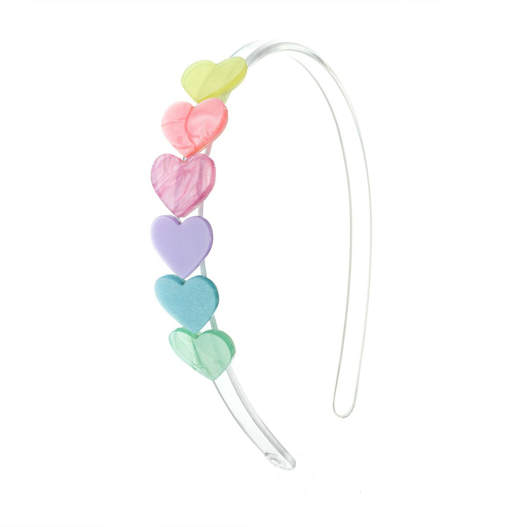 headband with multicolor hearts going down the side