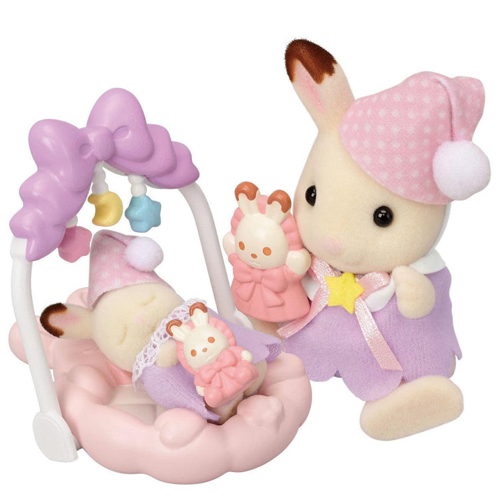 calico critters playset of siblings: big sister bunny putting baby bunny to sleep