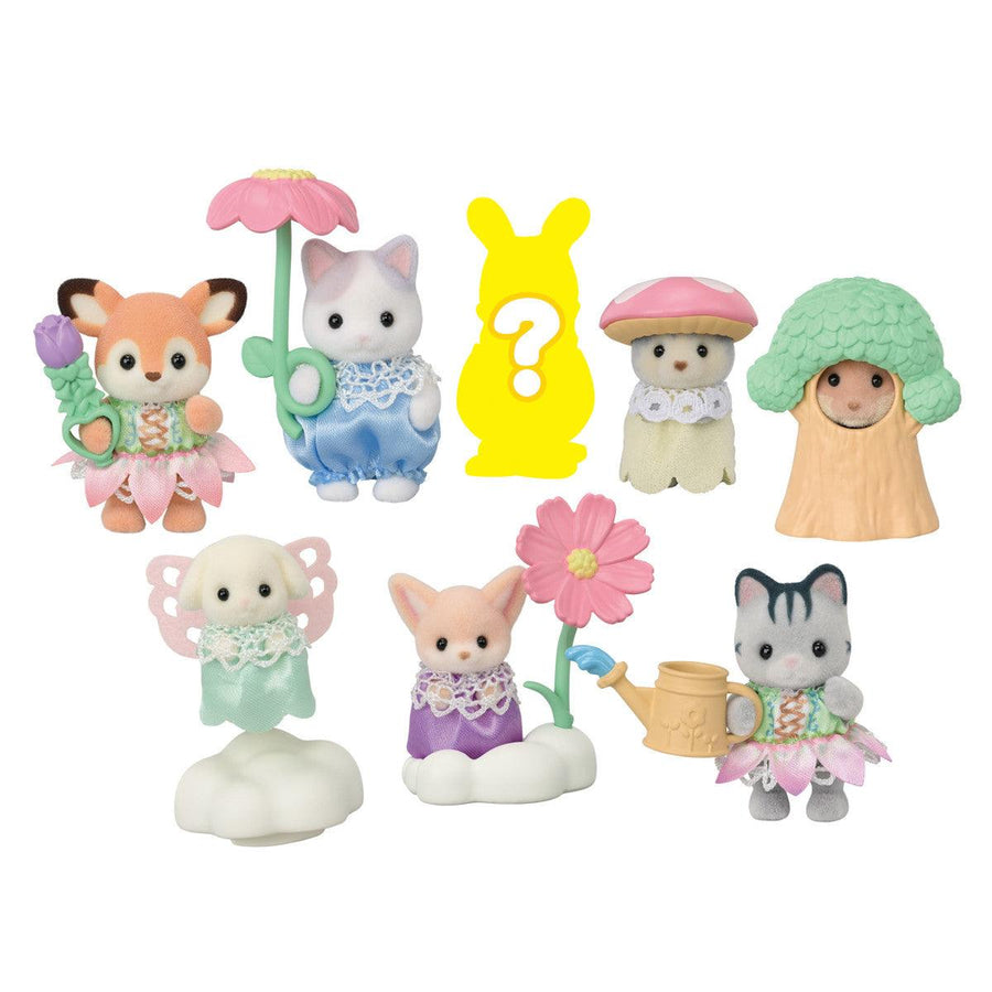 collection of baby calico critters all in a floral garden theme
