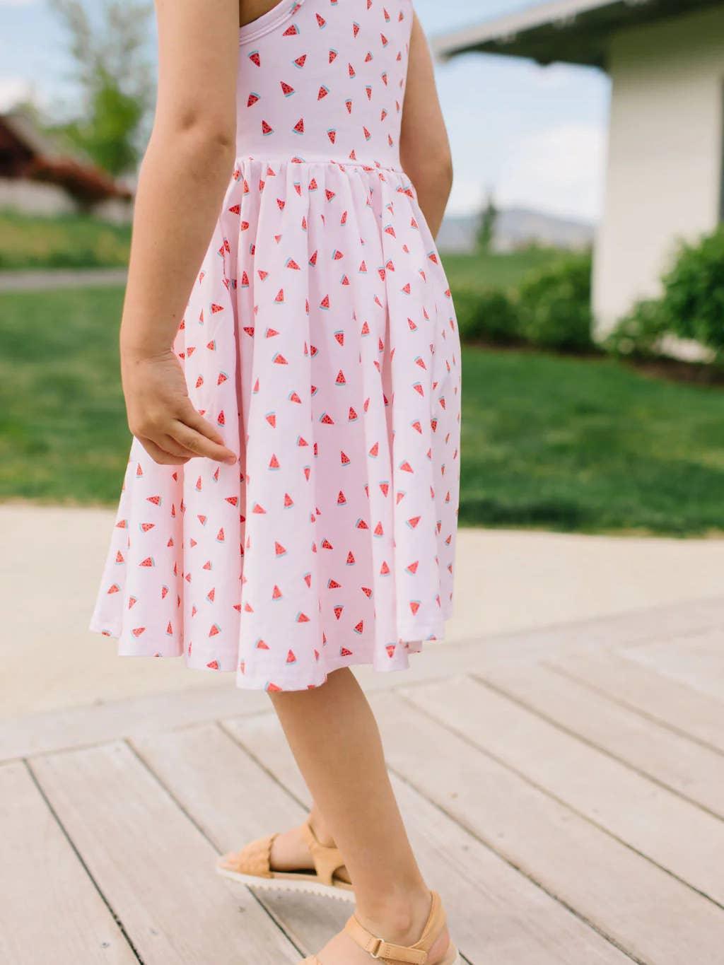 close up of the watermelons on the sundress. 