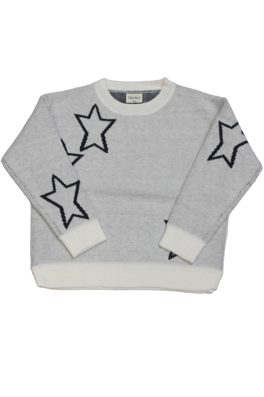 Gray sweater with star patterns on a white background