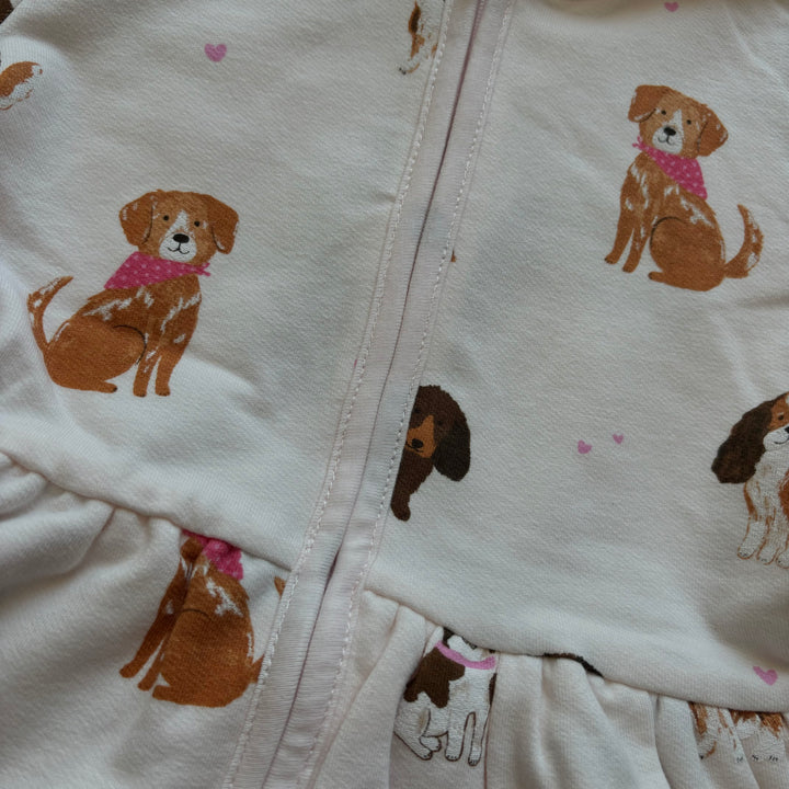 Baby Girls Sweater | Zip Peplum Hoodie: Best Friend Dogs- Pink | Angel Dear