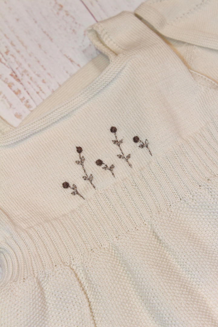 Baby Girl Dress | Embroidered Knit - Cream | Li and Me