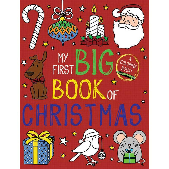 Cover of 'My First Big Book of Christmas' coloring book with festive illustrations on a red background.