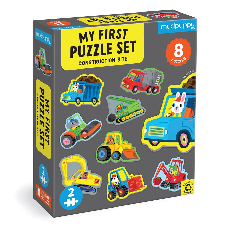 Mudpuppy 'My First Puzzle Set' construction site puzzle box on a white background