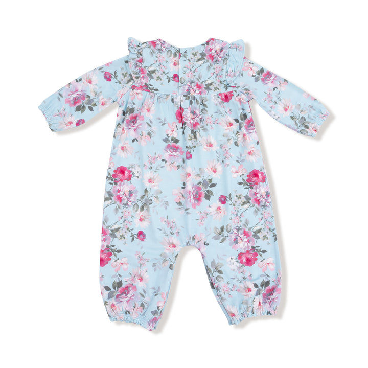 back of Floral baby onesie on a white background