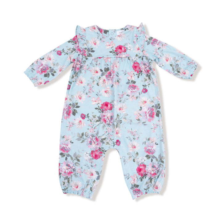 Floral baby romper on a white background