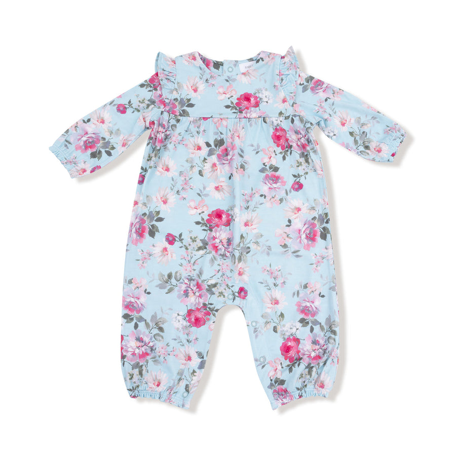 Floral baby romper on a white background