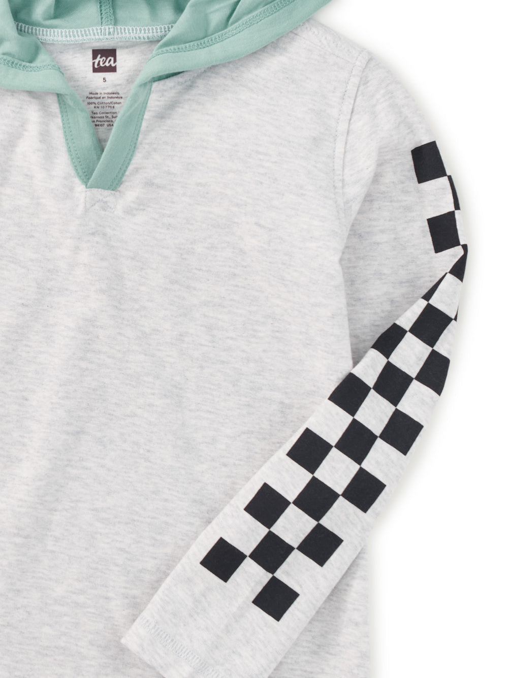 Gray hoodie with a checkered sleeve on a white background