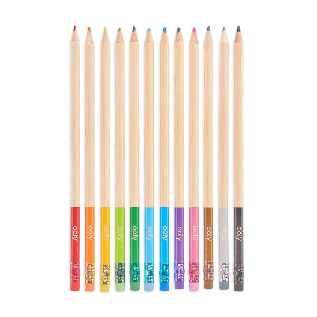 the colored pencils appear to be a natural color on the outside with a colorful tip. all the colors of the rainbow.  