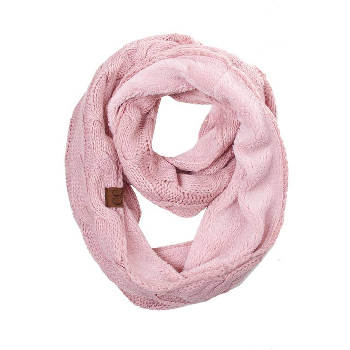 pink infinity scarf with sherpa lining on one side 