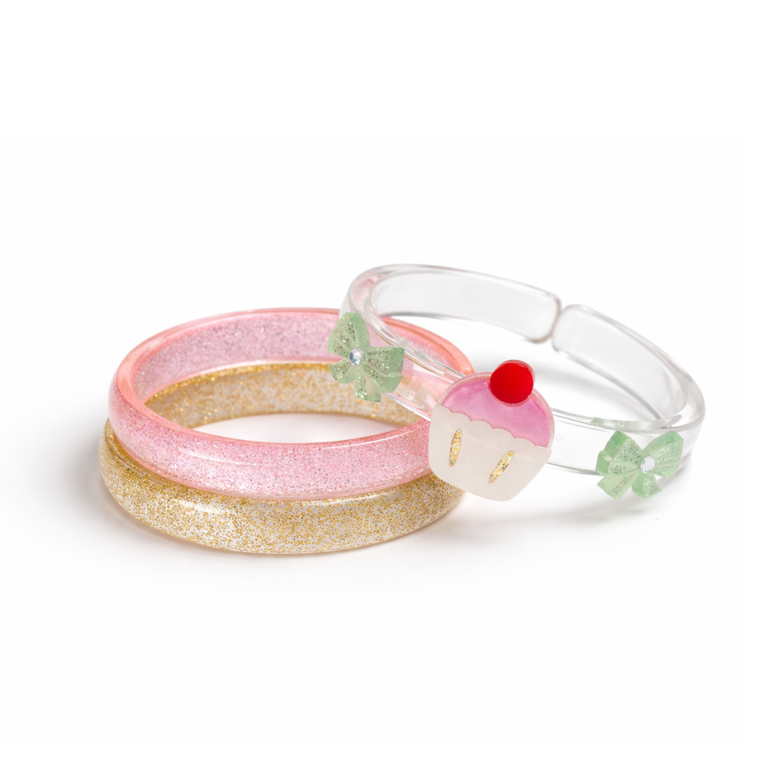Set of three colorful bracelets on a white background