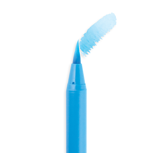 Blue marker with a unique brush design on a white background