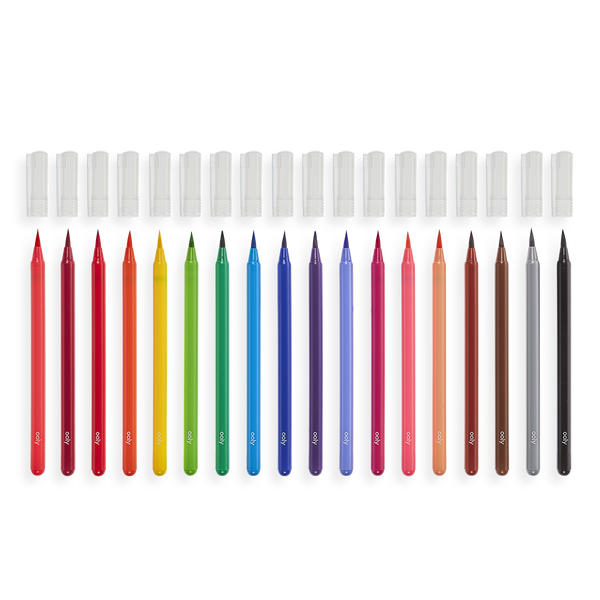 Set of colored markers with caps on a white background