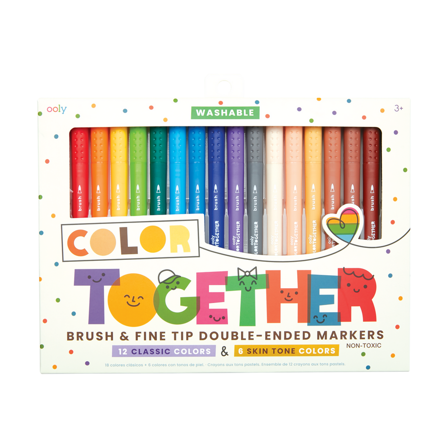 Box of Color Together markers with a rainbow of colors on a white background