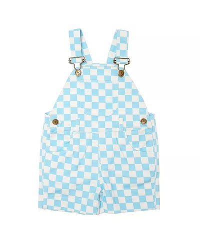 Kids Overalls | Checkerboard Shorts- Blue | Dotty Dungarees