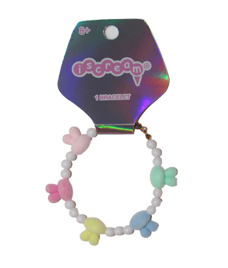 Colorful butterfly bracelet with 'iscream' packaging on a white background