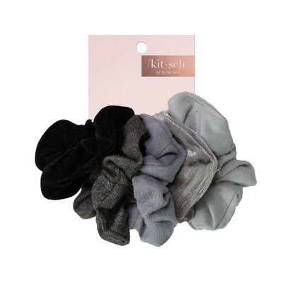 Hair Accessories | Velvet Scrunchies - Black and Gray | Kitsch