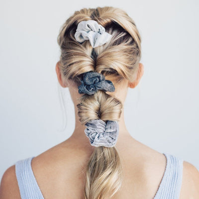 Hair Accessories | Velvet Scrunchies - Black and Gray | Kitsch