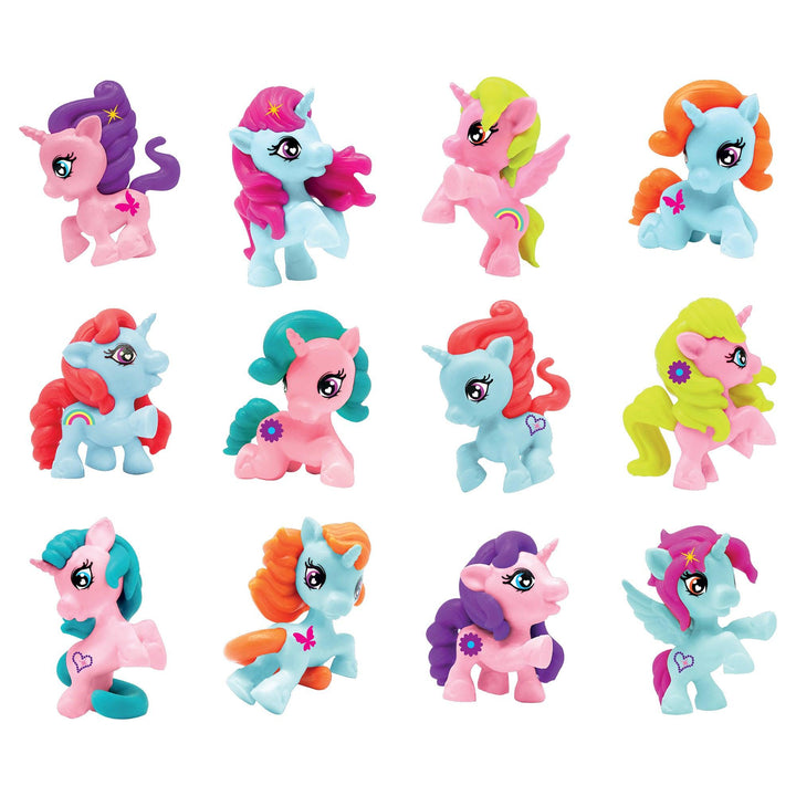 pictures of the different unicorns you could get inside: pink , blue, orange