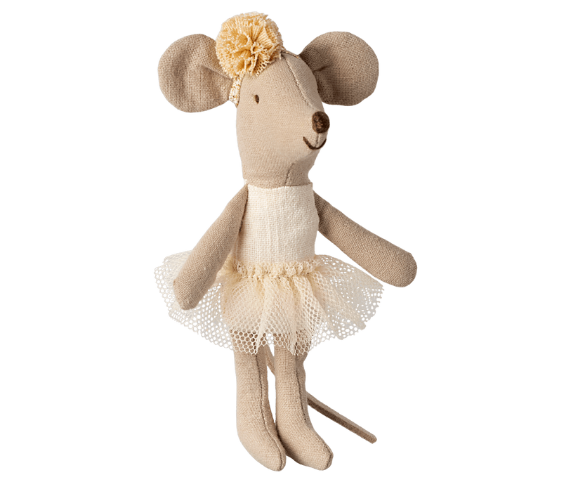 ballerina mouse dressed in an off-white tutu and headband. 