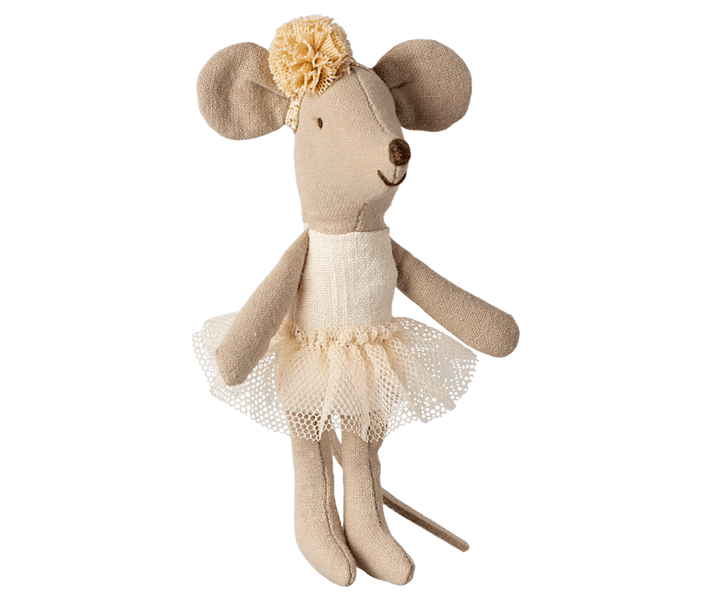 ballerina mouse dressed in an off-white tutu and headband. 