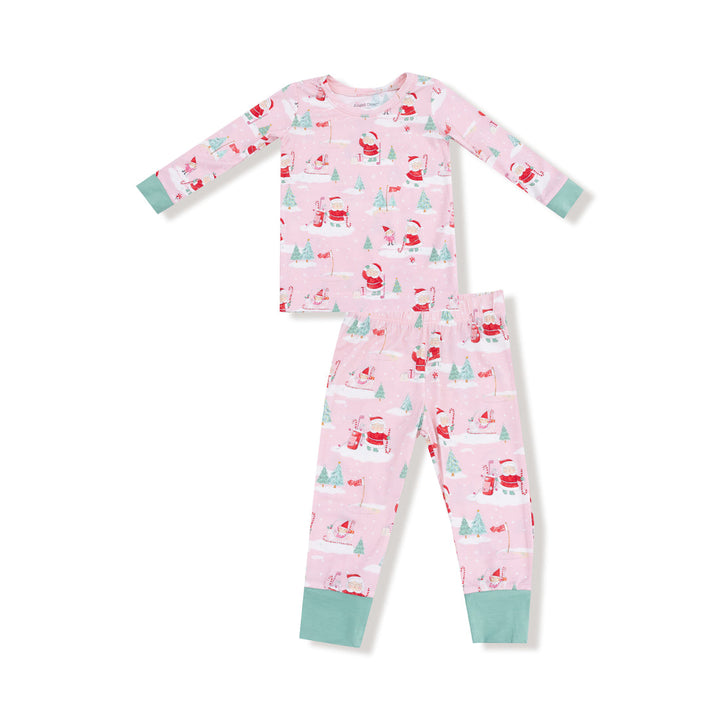 Children's pajama set with a pink pattern on a white background