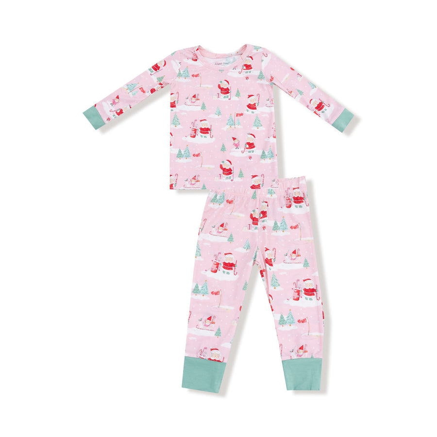Children's pajama set with a pink pattern on a white background