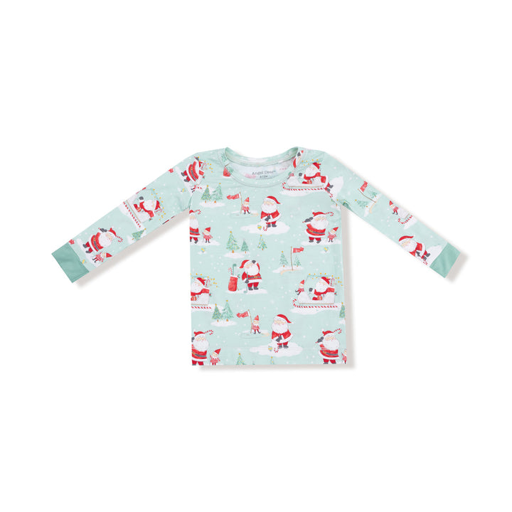 Children's long-sleeve shirt with Christmas-themed pattern on a white background