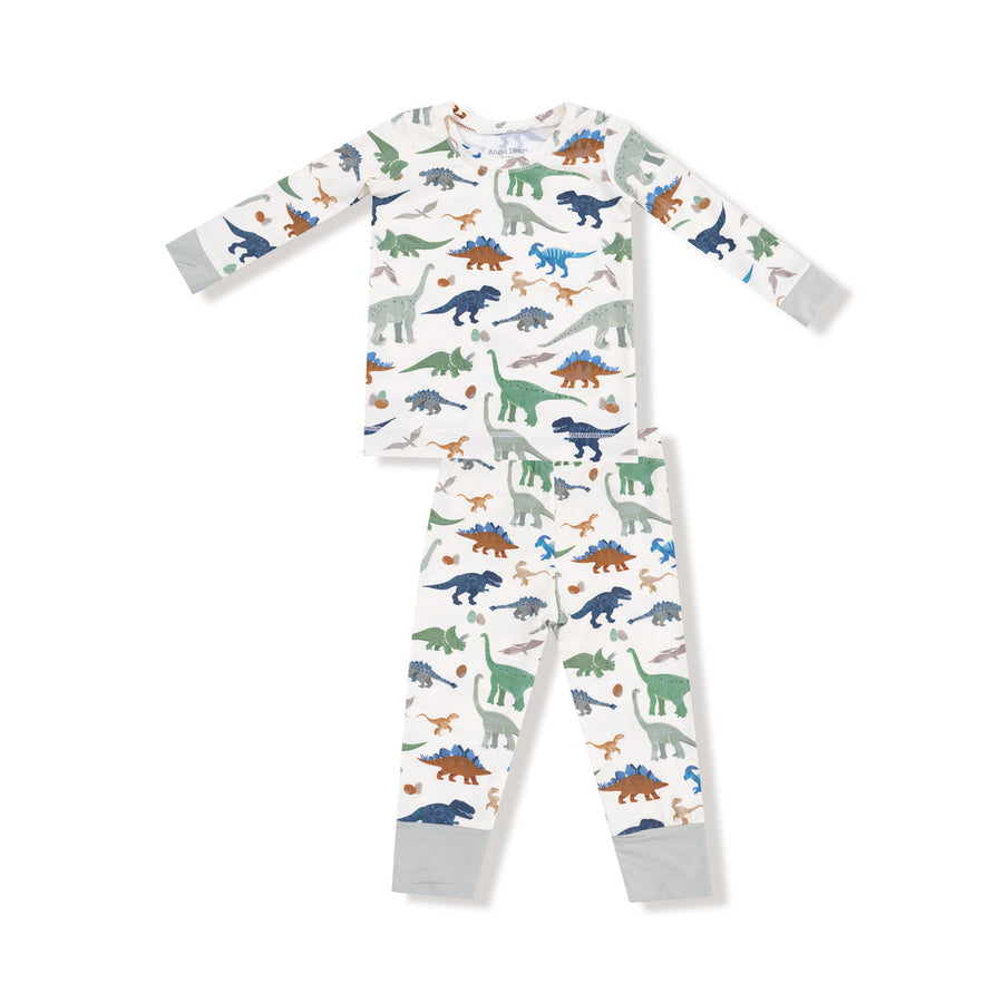 Children's 2 piece dinosaur pattern loungewear set  on a white background