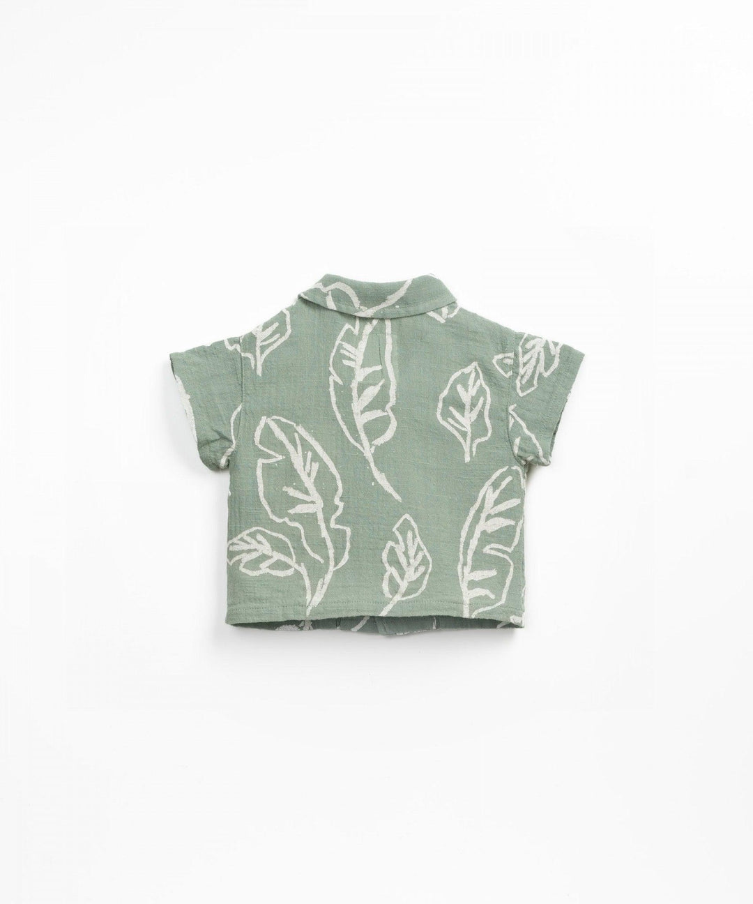sage green short sleeve shirt with ivory leaf print