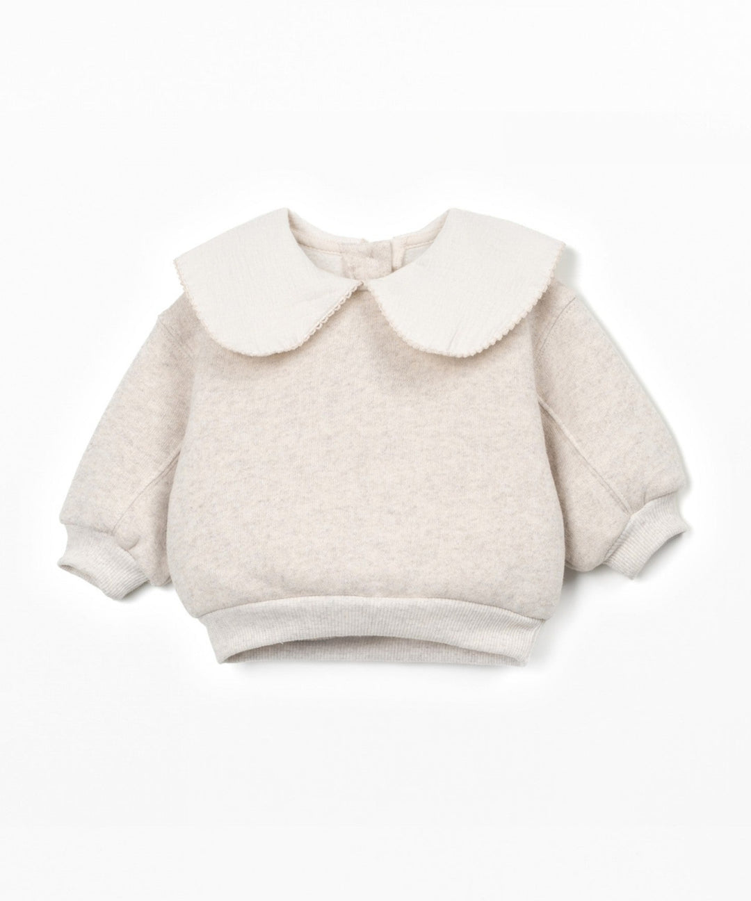 Beige sweater with a large white collar on a white background