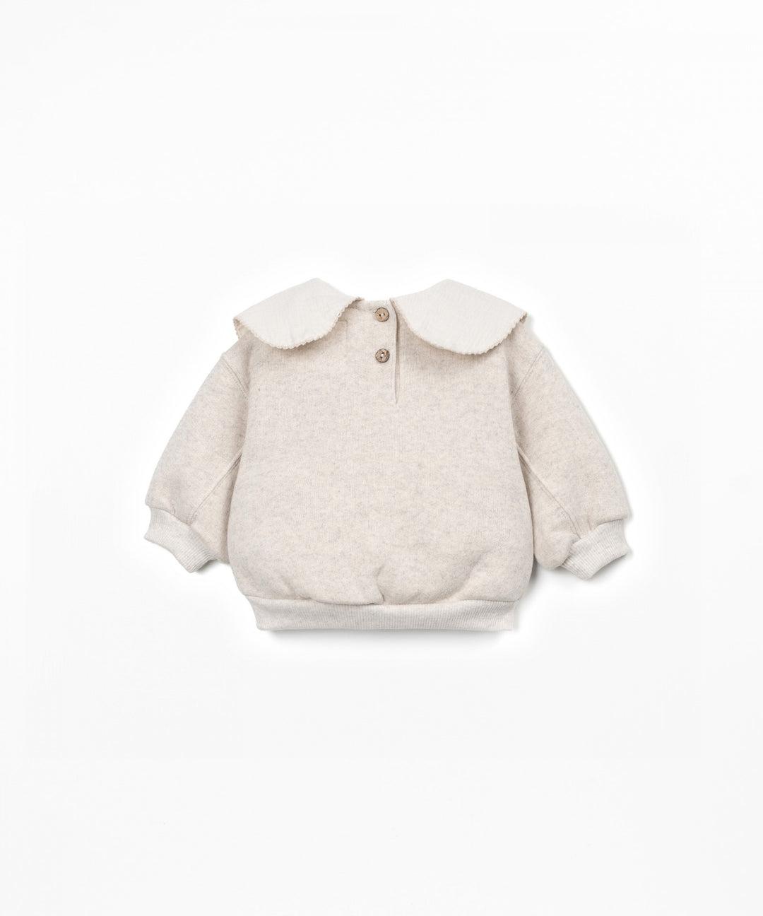 Beige baby sweater with a collar on a white background
