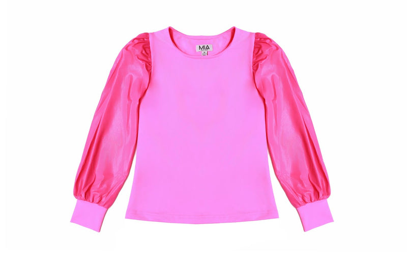 Tween Tops | Long Sleeve - Metallic Pink | Mia New York