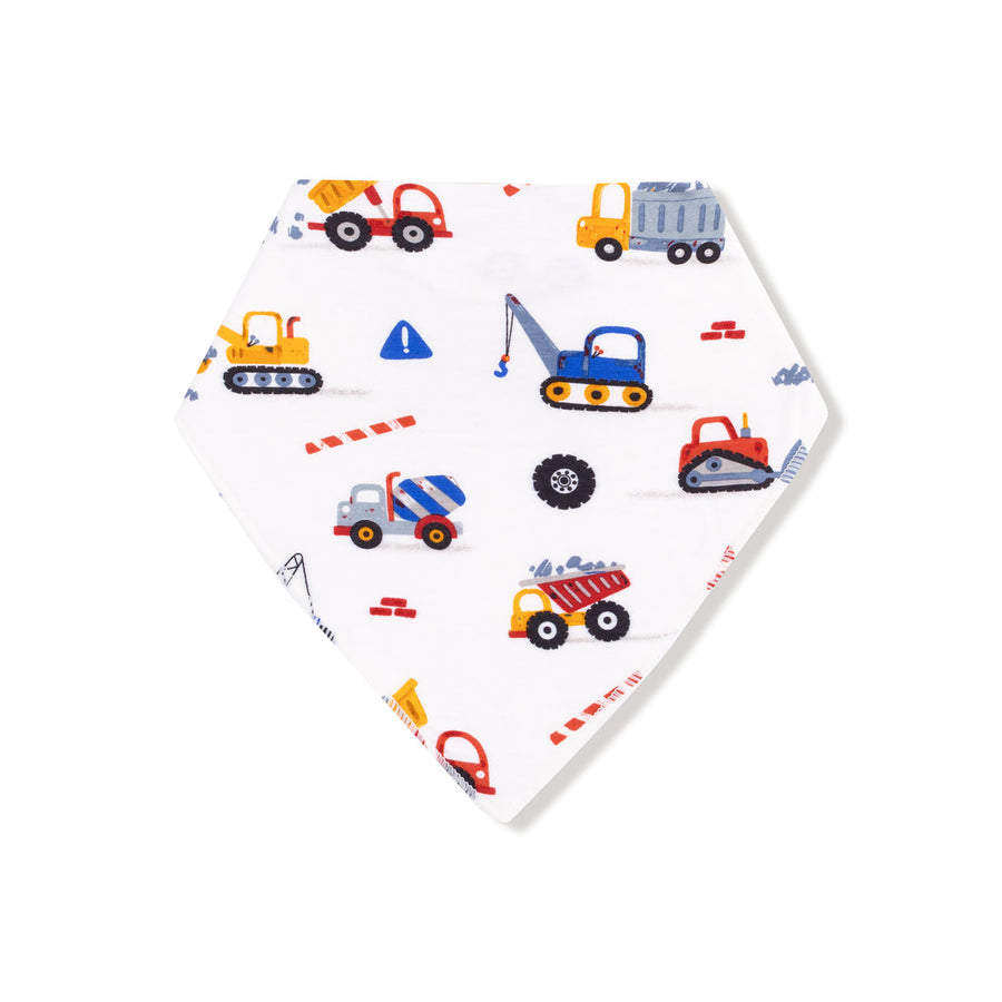 bandana bib with construction vehicles on it. 