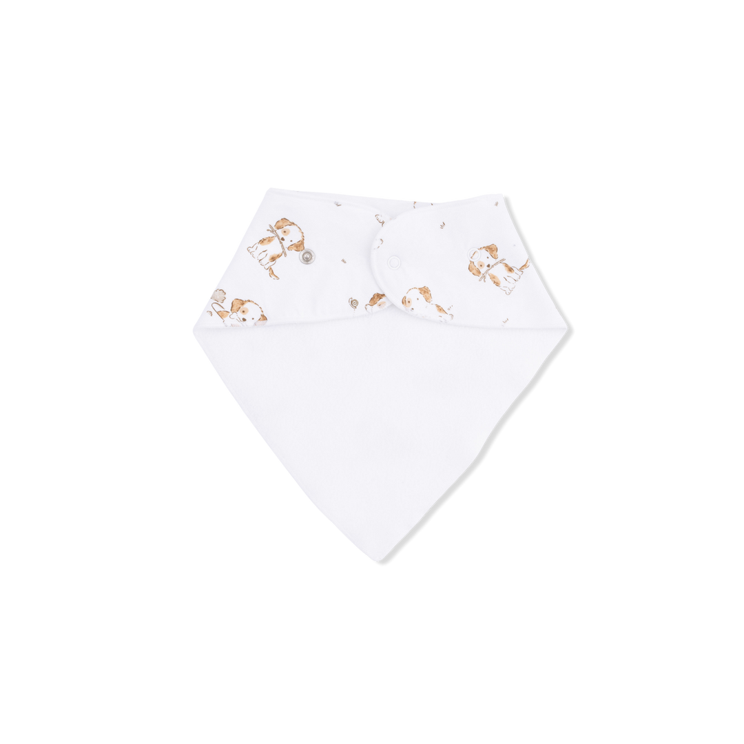 Hexagonal white fabric with gold dog pattern on a white background