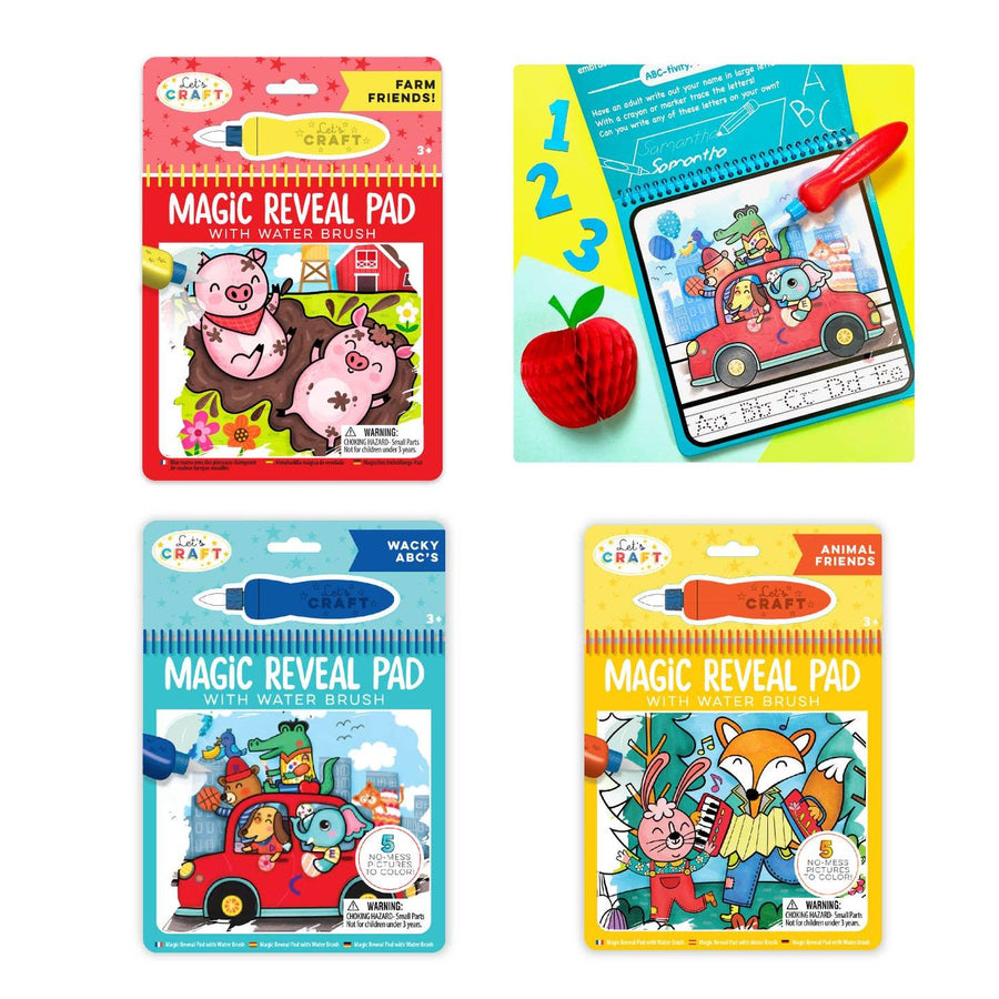 magic reveal pad, just add water and reveal a picture on the cardboard notepad. 4 different kinds of pictures.