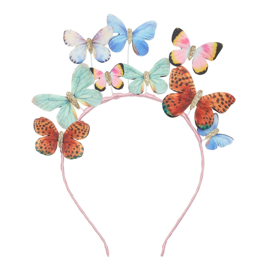 Headband with colorful butterfly decorations on a white background