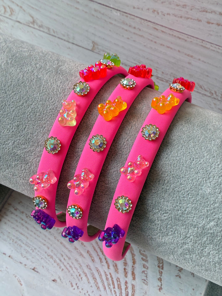 Headband | Thin Neon Satin Headband with Gummy Bear Charms | Bari Lynn Accessories